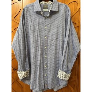 Thomas Dean TD Men's Button SZ XXL Dress‎ Shirt Blue Plaid Cuff Pattern